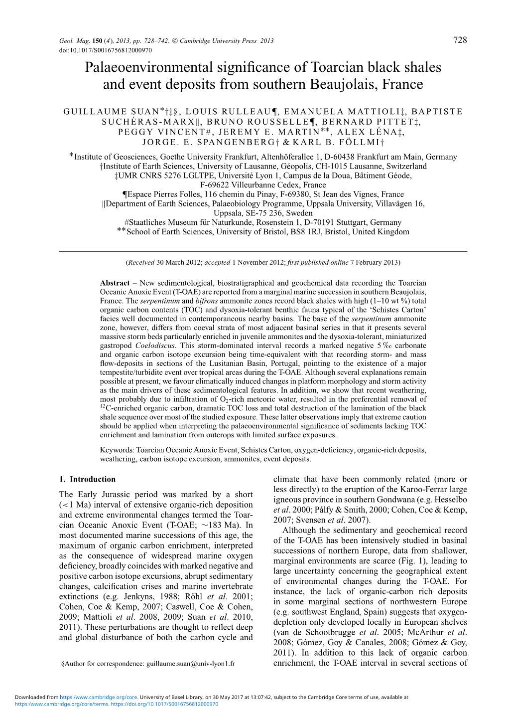 Palaeoenvironmental Significance of Toarcian Black Shales And