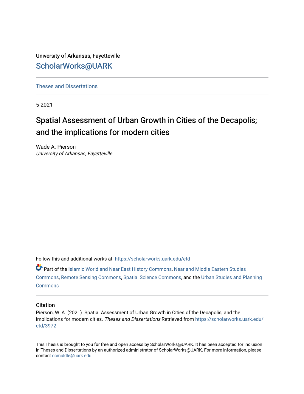 Spatial Assessment of Urban Growth in Cities of the Decapolis; and the Implications for Modern Cities