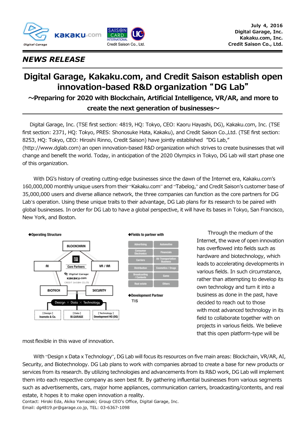 Digital Garage, Kakaku.Com, and Credit Saison Establish Open