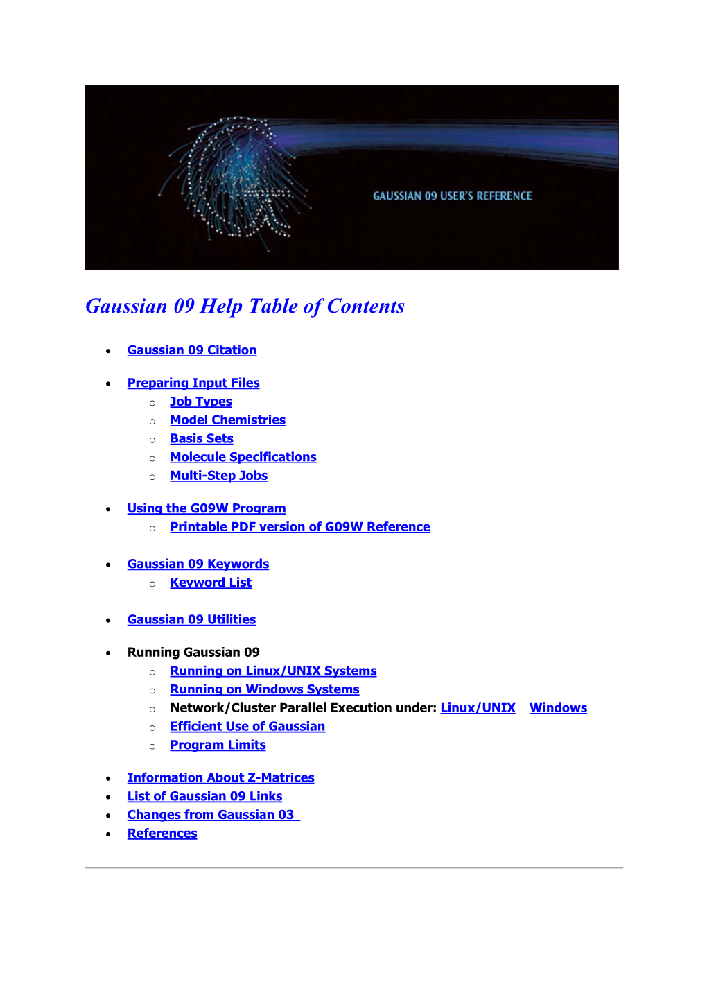 Gaussian 09 Help Table of Contents