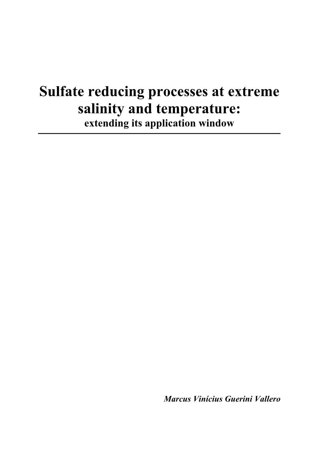 Sulfate Reducing Processes at Extreme Salinity and Temperature: Extending Its Application Window