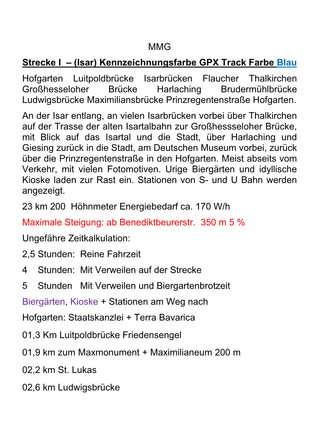 MMG Strecke I – (Isar) Kennzeichnungsfarbe GPX Track