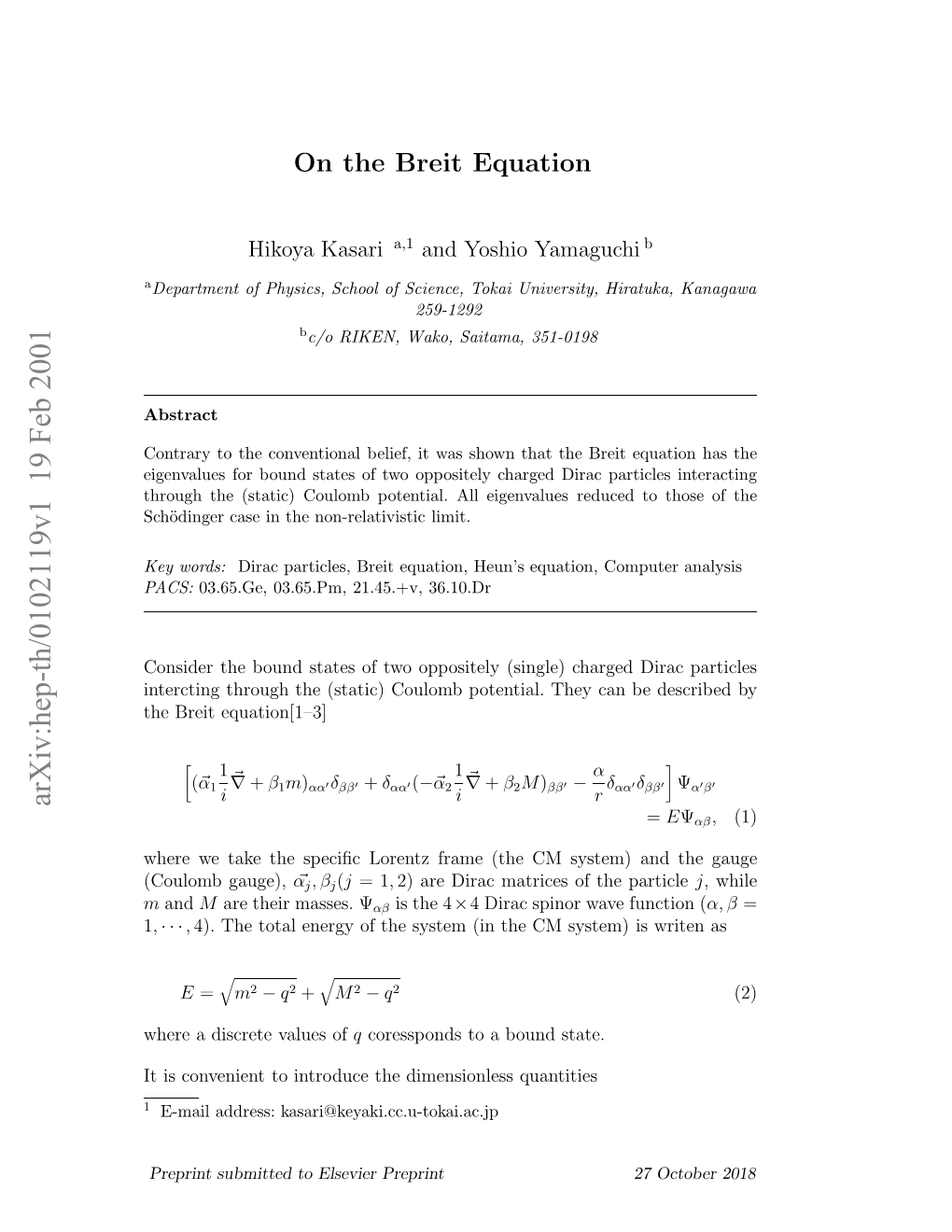 On the Breit Equation