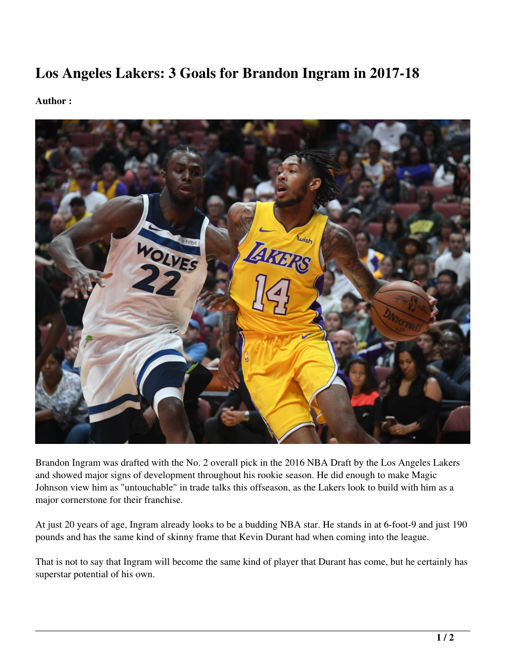 Los Angeles Lakers: 3 Goals for Brandon Ingram in 2017-18