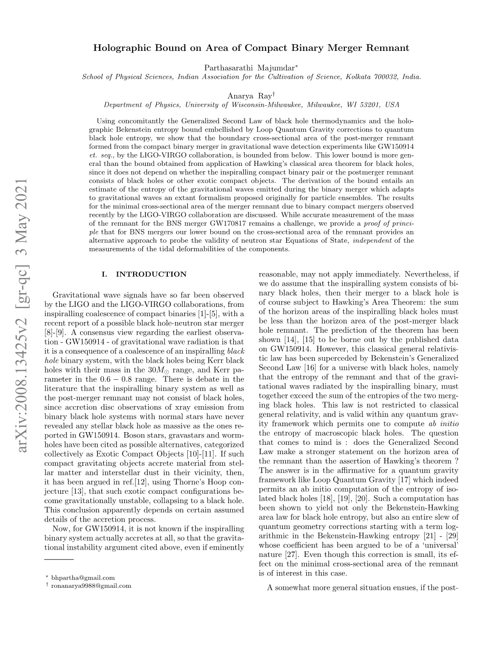 Arxiv:2008.13425V2 [Gr-Qc] 3 May 2021 Collectively As Exotic Compact Objects [10]-[11]