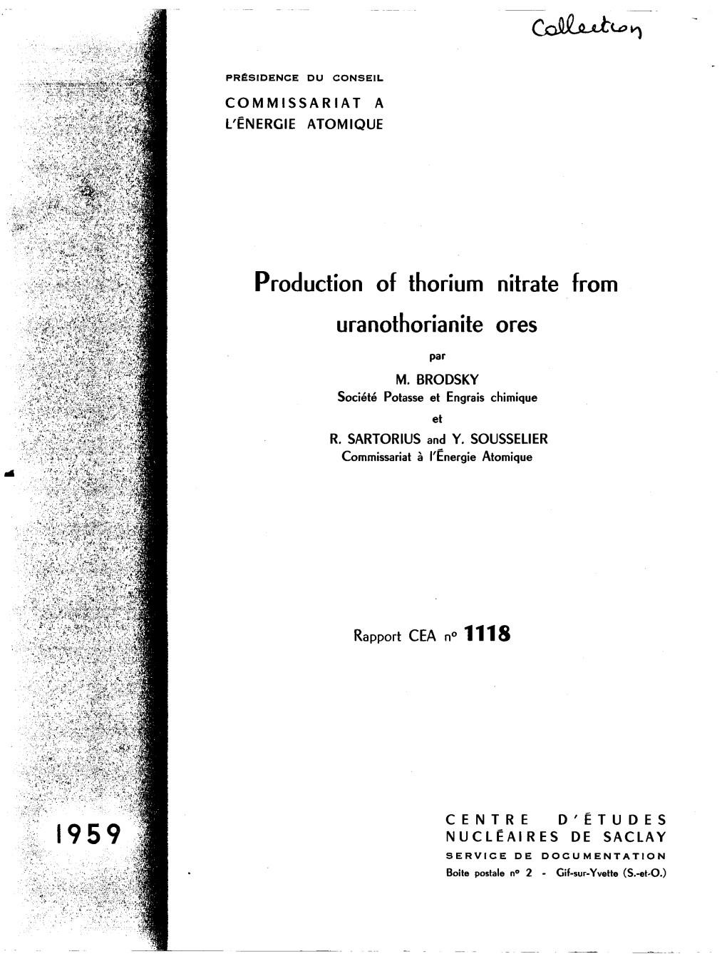 Production of Thorium Nitrate from Uranothorianite Ores