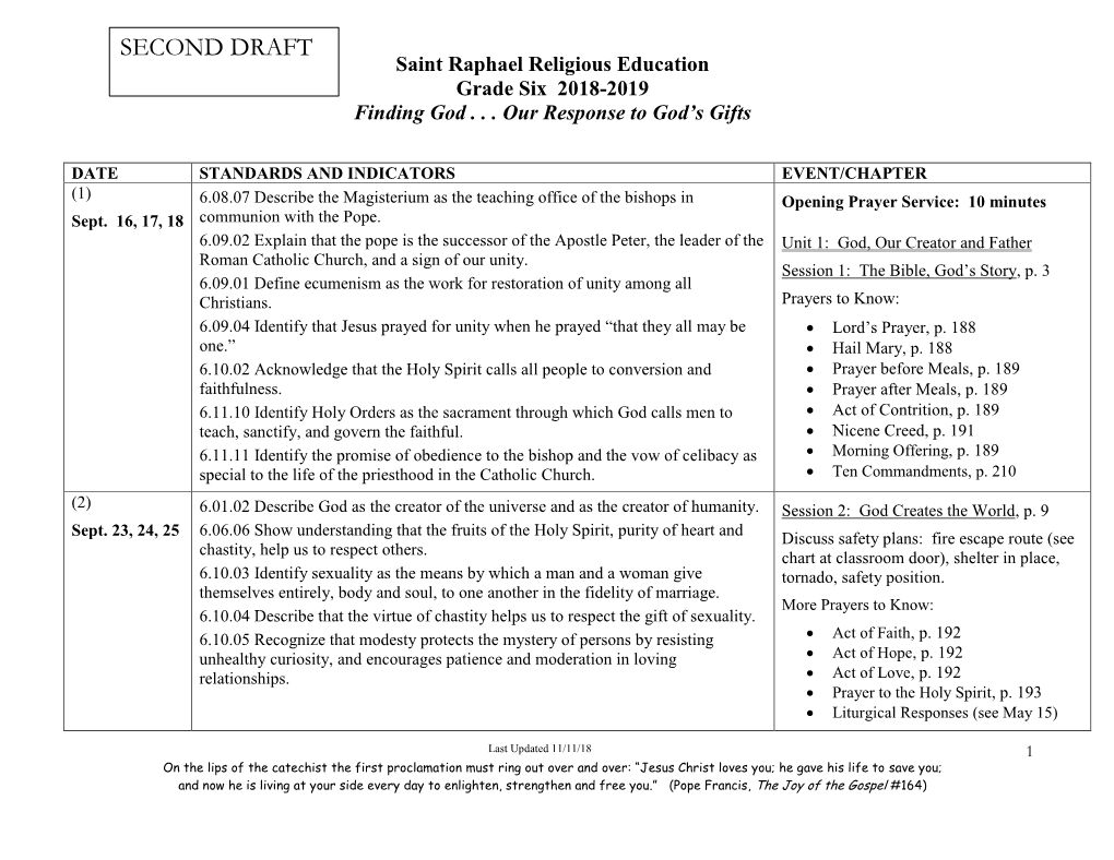 SECOND DRAFT Saint Raphael Religious Education Grade Six 2018-2019 Finding God