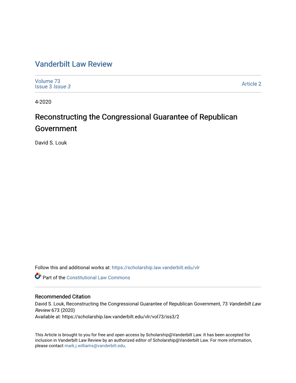 Reconstructing the Congressional Guarantee of Republican Government