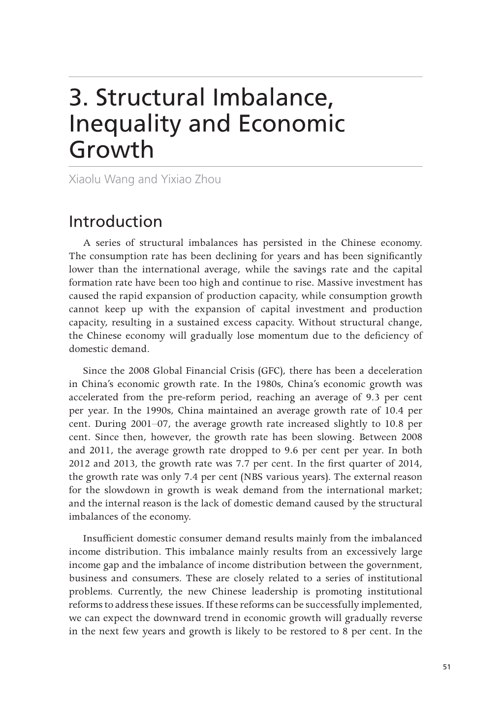 3. Structural Imbalance, Inequality and Economic Growth Xiaolu Wang and Yixiao Zhou