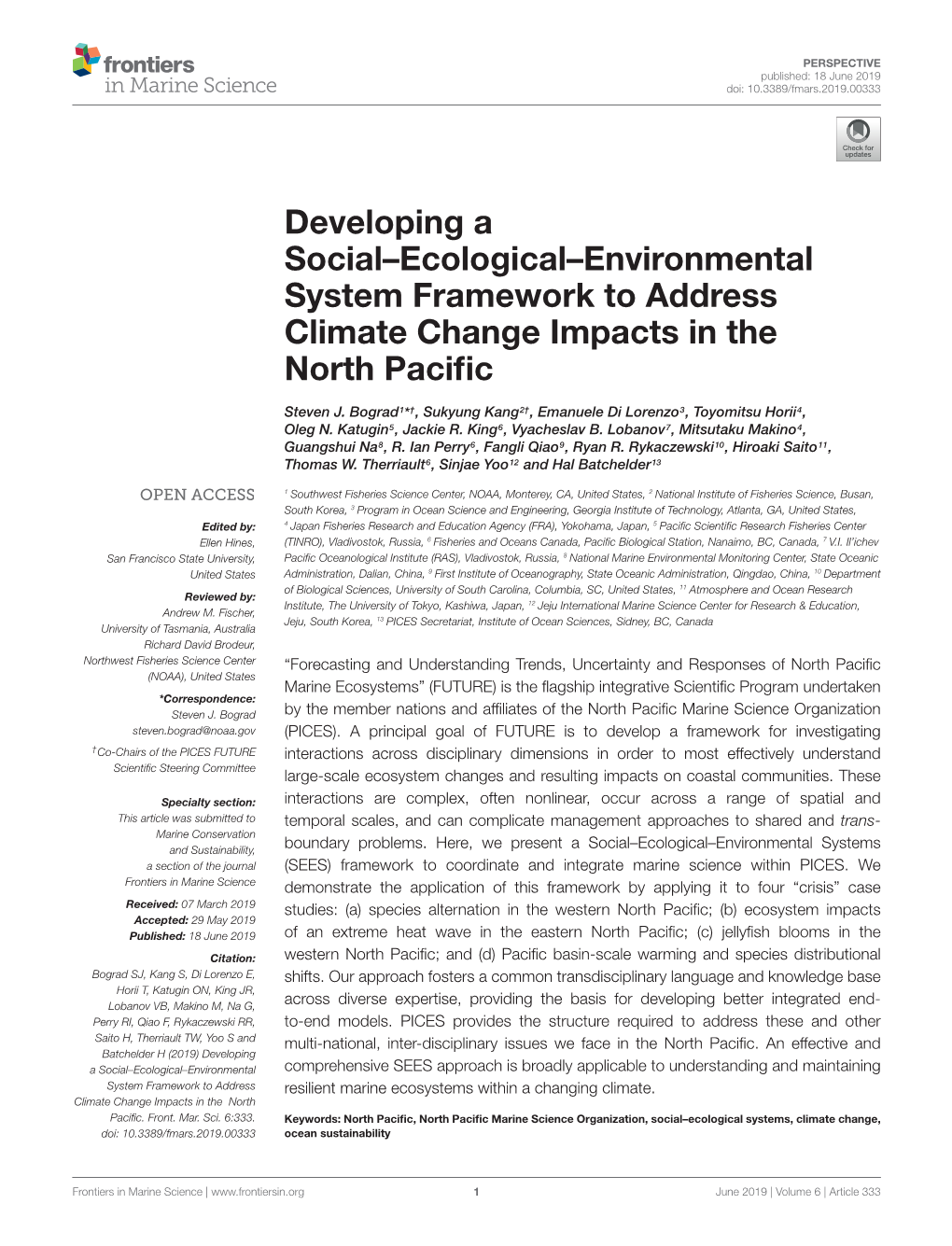 Developing a Social–Ecological–Environmental System Framework to Address Climate Change Impacts in the North Paciﬁc