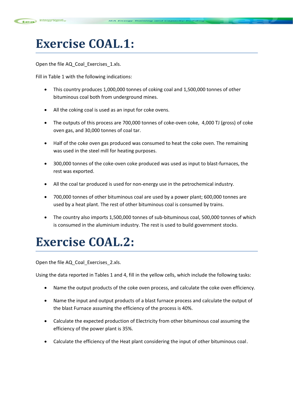 Word Document for Coal Exercise