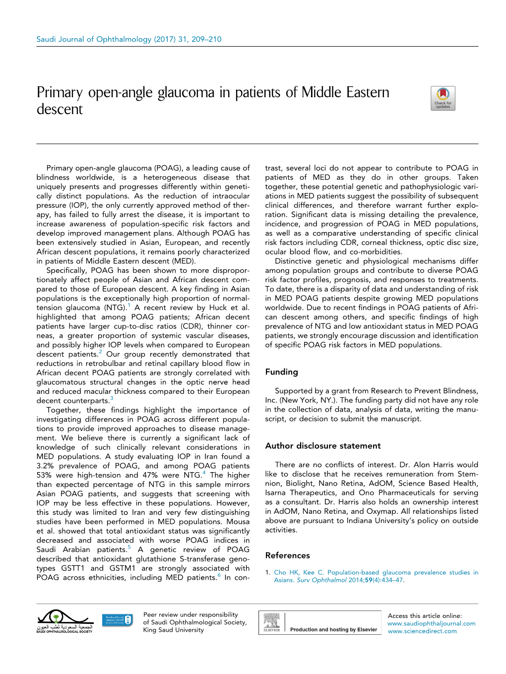 Primary Open-Angle Glaucoma in Patients of Middle Eastern Descent