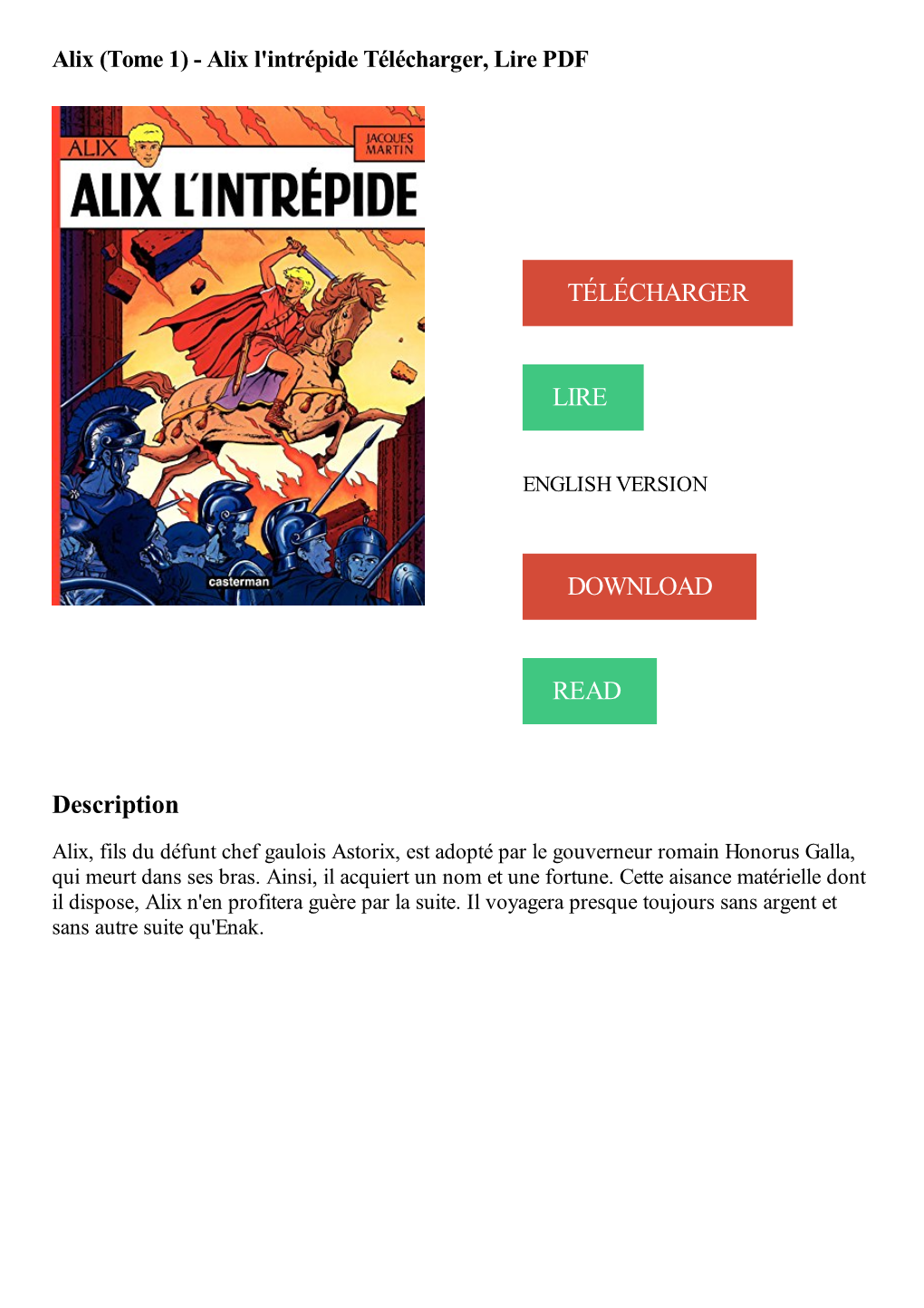 Alix (Tome 1) - Alix L'intrépide Télécharger, Lire PDF
