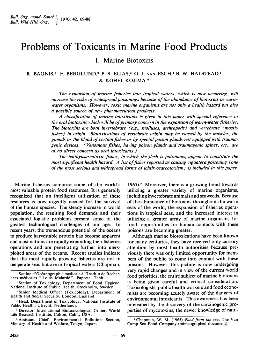 Problems of Toxicants in Marine Food Products 1