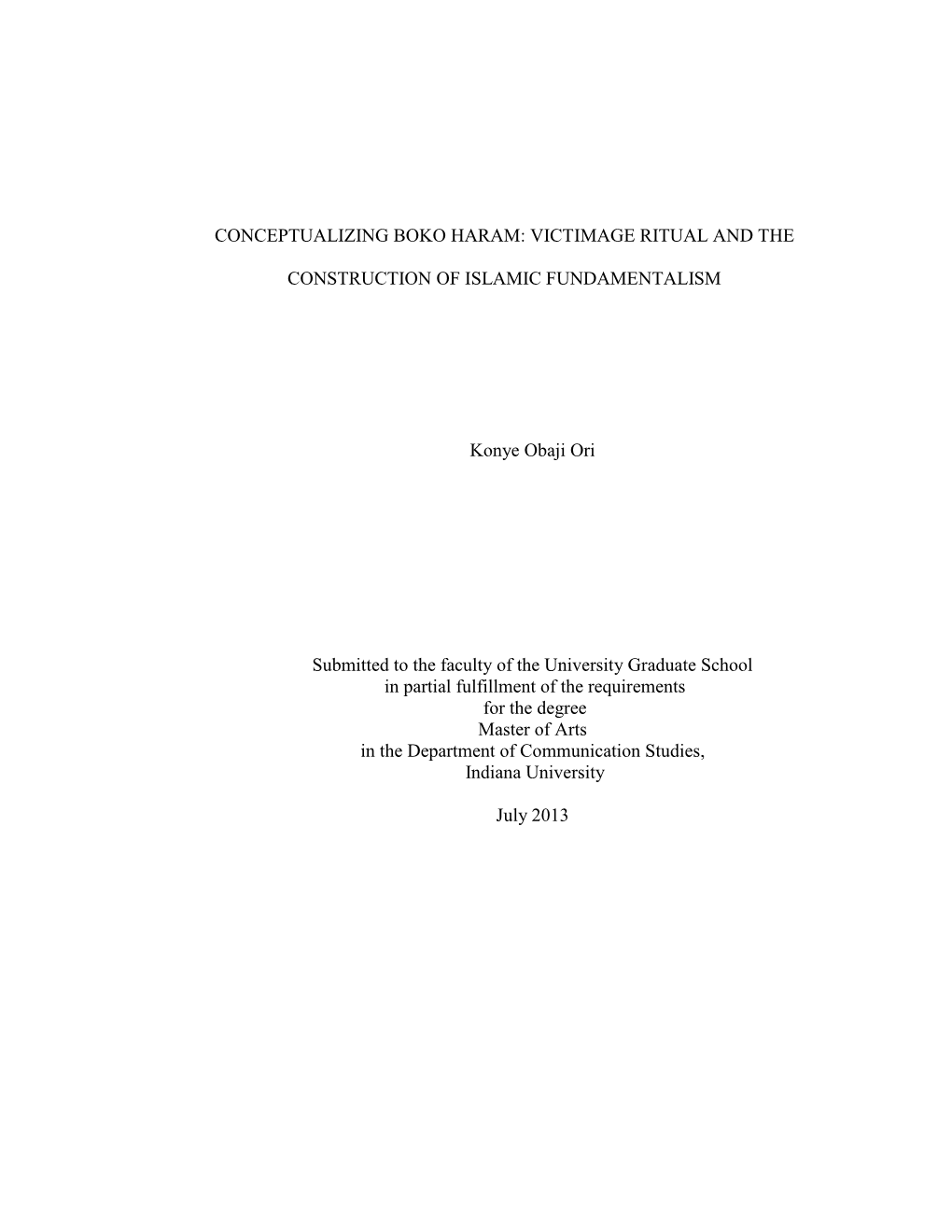 Conceptualizing Boko Haram: Victimage Ritual and The