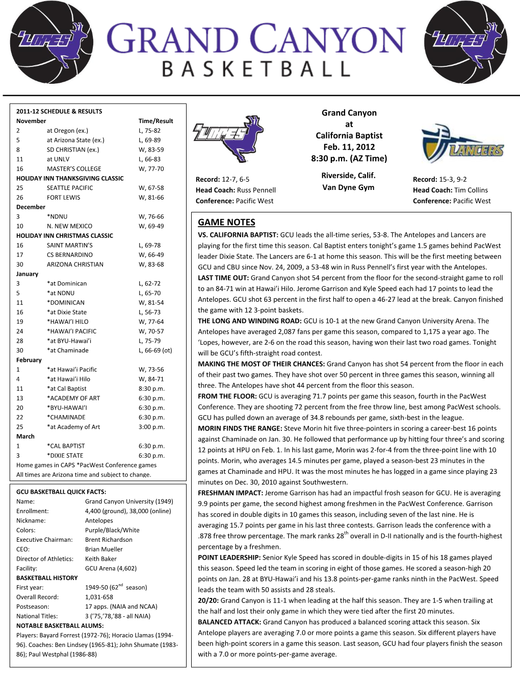 Game Notes Holiday Inn Christmas Classic Vs