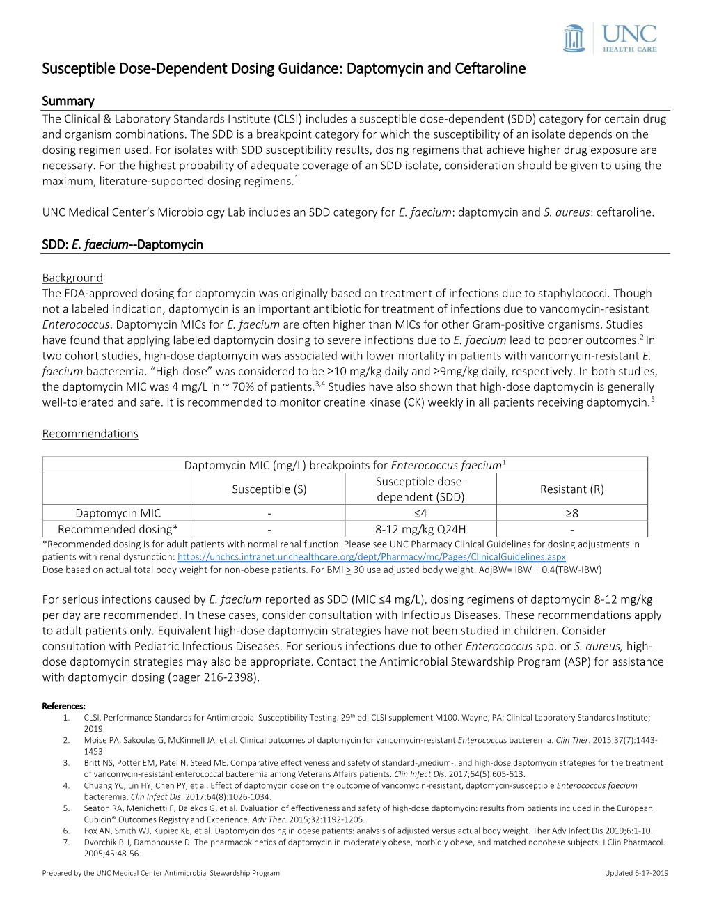 Susceptible Dose-Dependent Dosing Guidance: Daptomycin and Ceftaroline