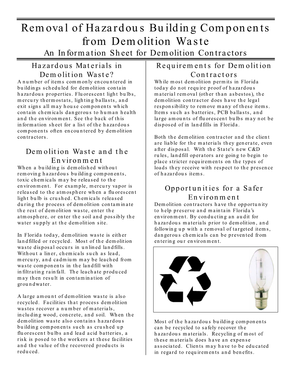 Removal of Hazardous Building Components from Demolition Waste