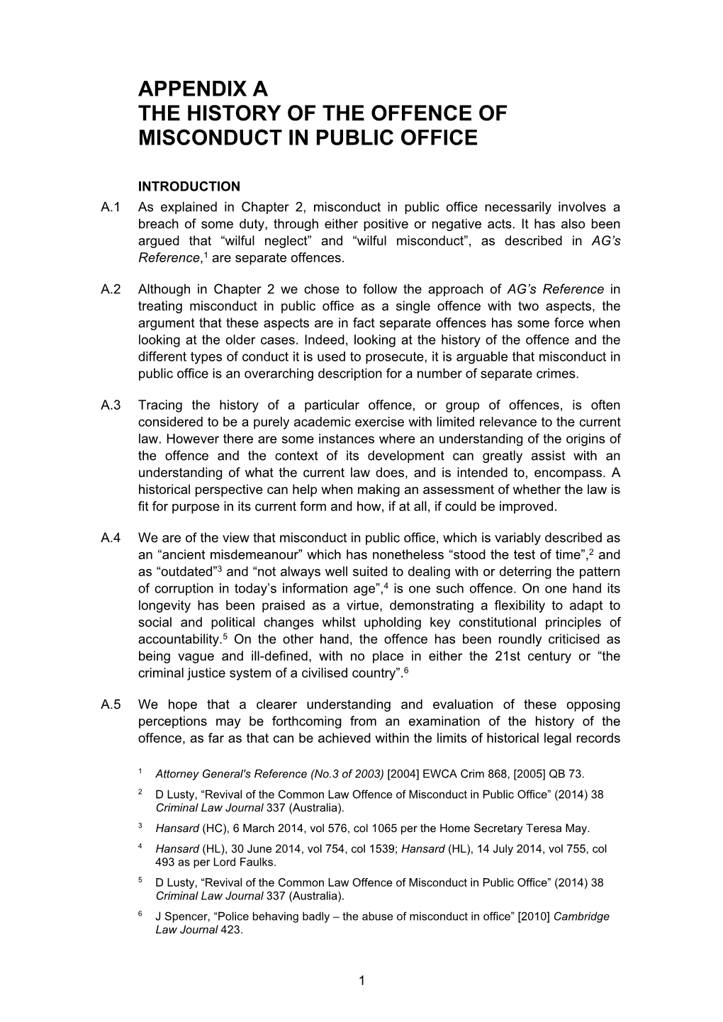 History of the Offence of Misconduct in Public Office