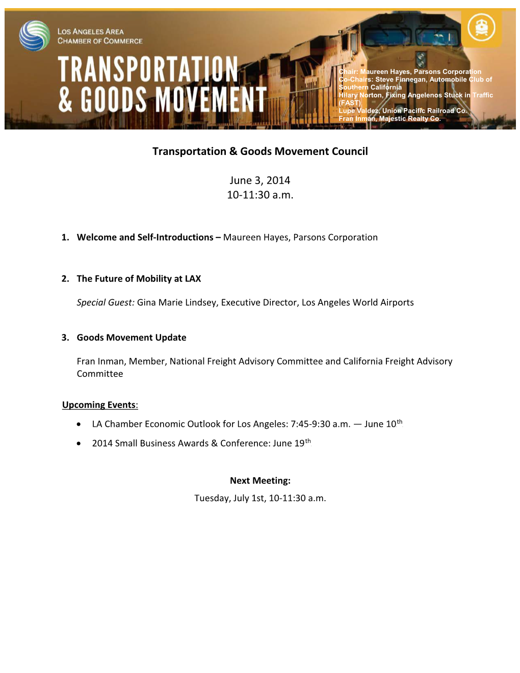 Transportation & Goods Movement Council June 3, 2014 10-11:30 A.M