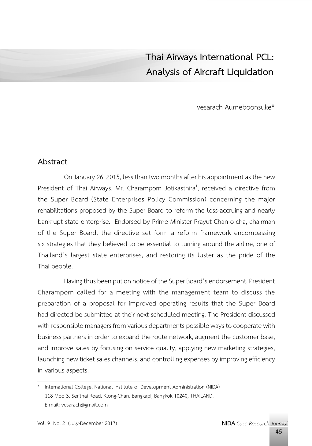 Thai Airways International PCL: Analysis of Aircraft Liquidation