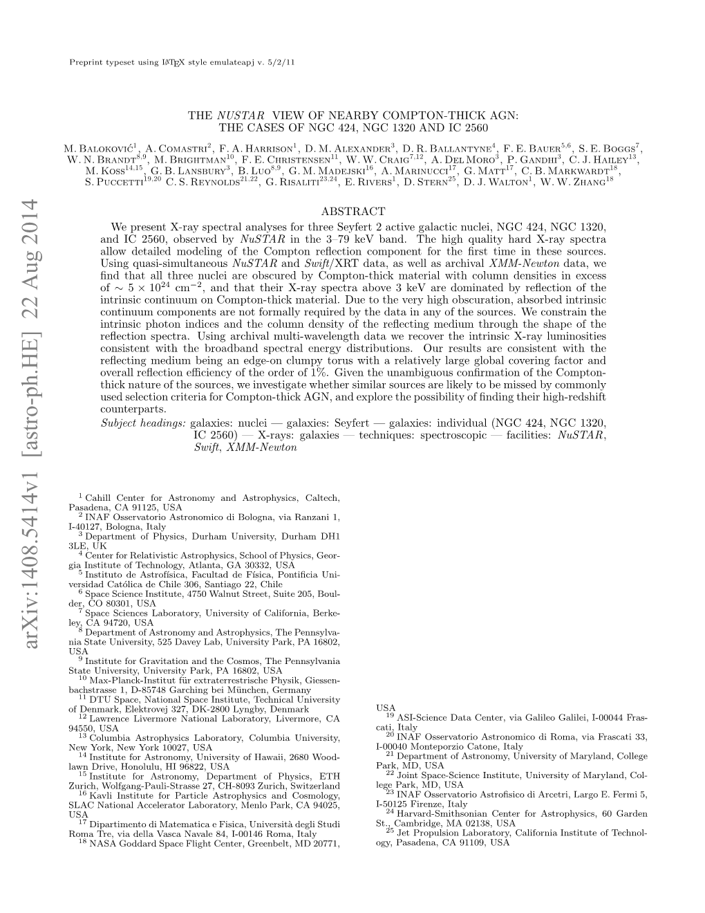 Arxiv:1408.5414V1 [Astro-Ph.HE] 22 Aug 2014 .Balokovi M