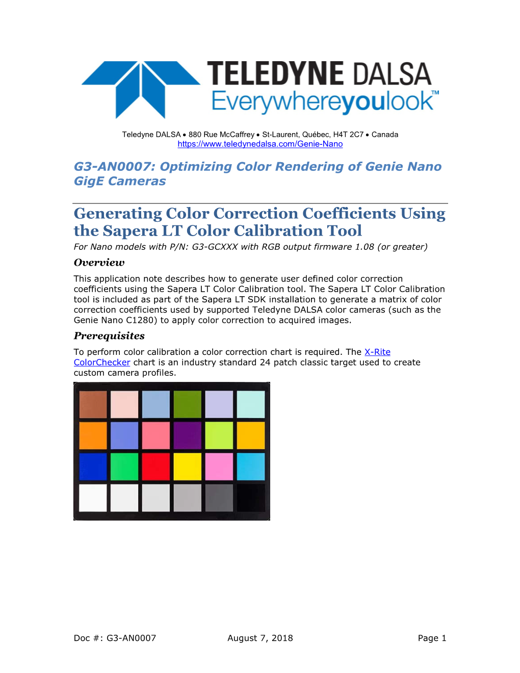Generating Color Correction Coefficients Using the Sapera LT