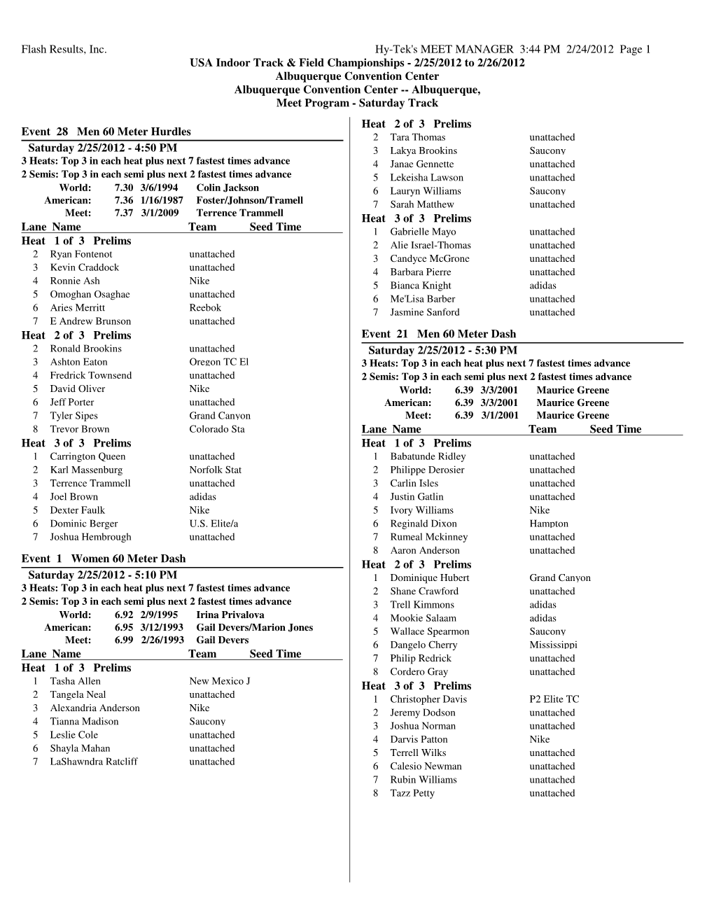 Track & Field Meet Program