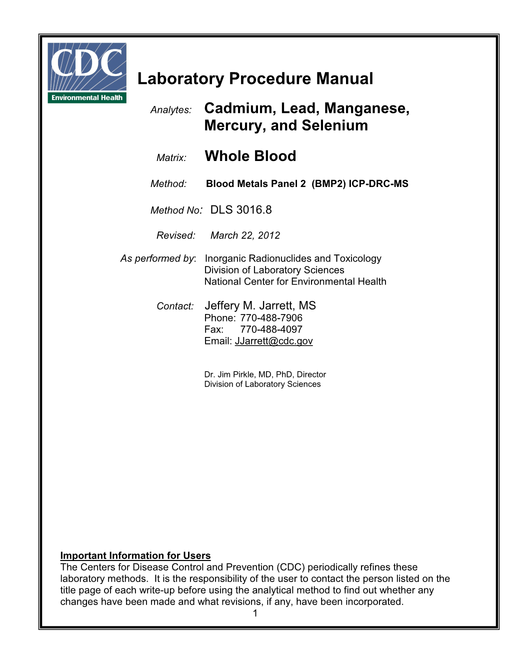 CDC Blood Metals Panel