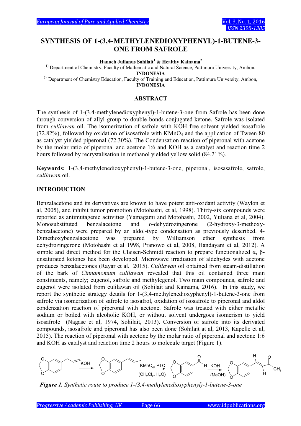 Synthesis of 1-(3,4-Methylenedioxyphenyl)-1-Butene-3- One from Safrole