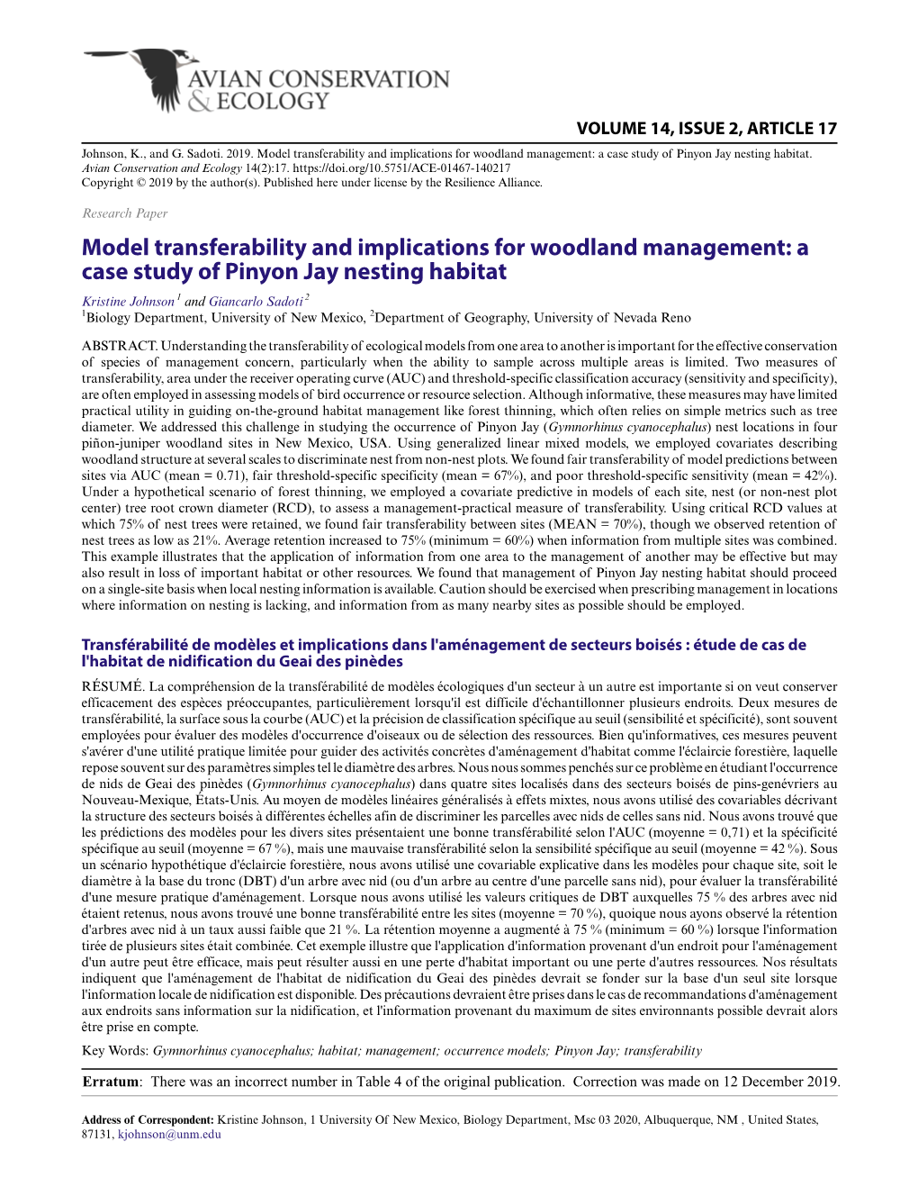 A Case Study of Pinyon Jay Nesting Habitat