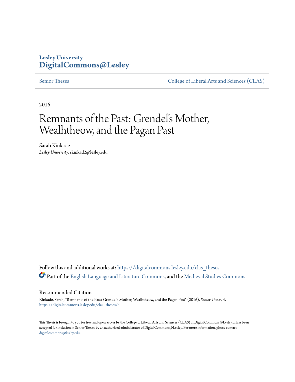 Grendel's Mother, Wealhtheow, and the Pagan Past