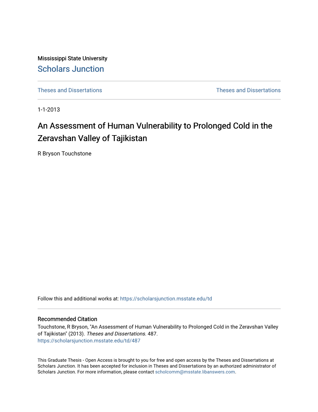 An Assessment of Human Vulnerability to Prolonged Cold in the Zeravshan Valley of Tajikistan