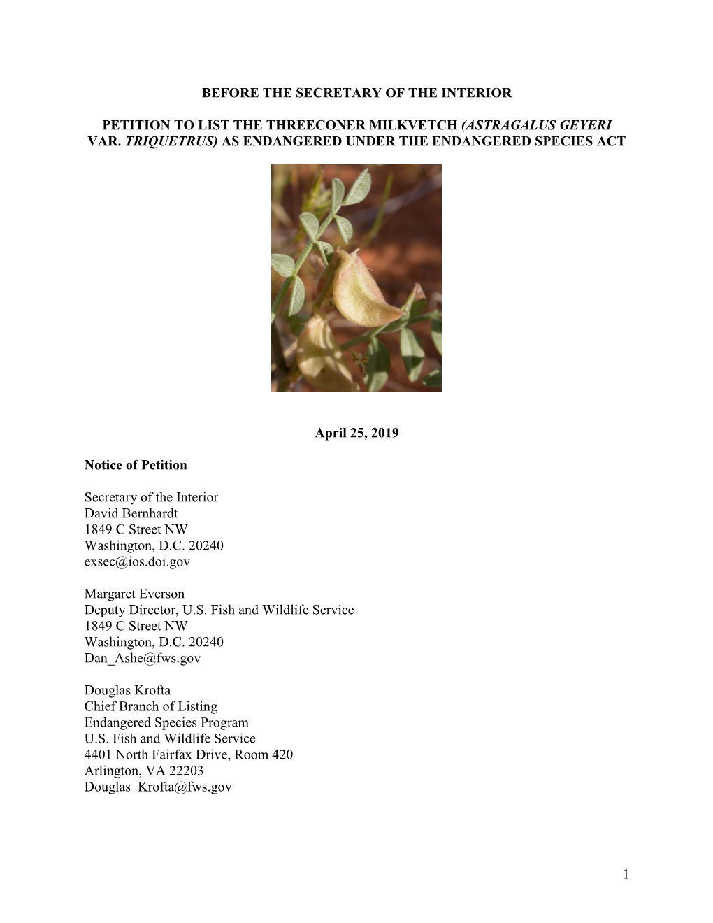 Petition to List Threecorner Milkvetch (Astragalus Geyeri Var