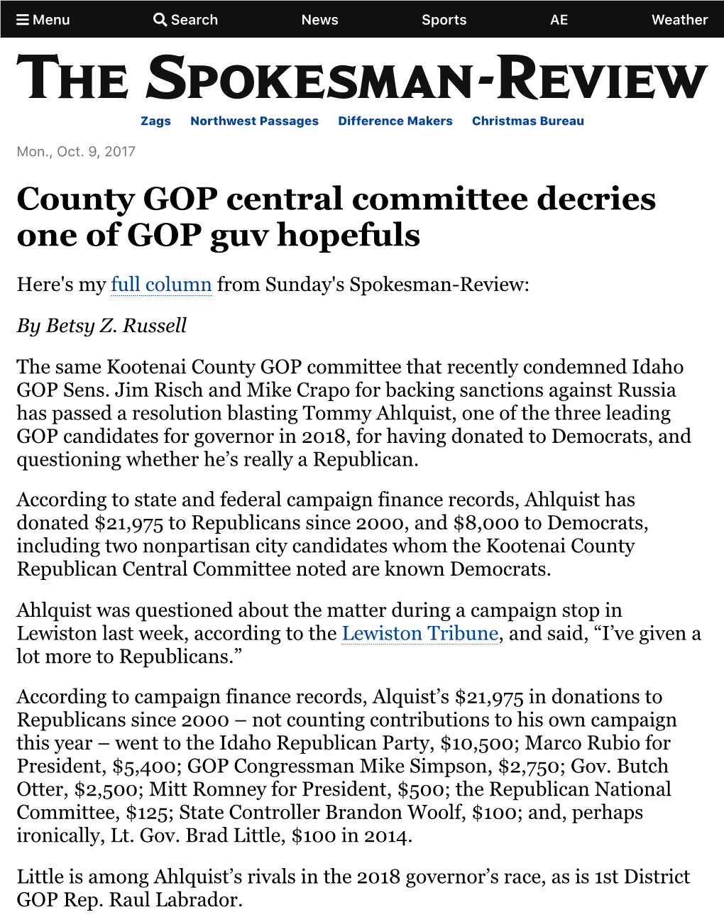 County GOP Central Committee Decries One of GOP Guv Hopefuls