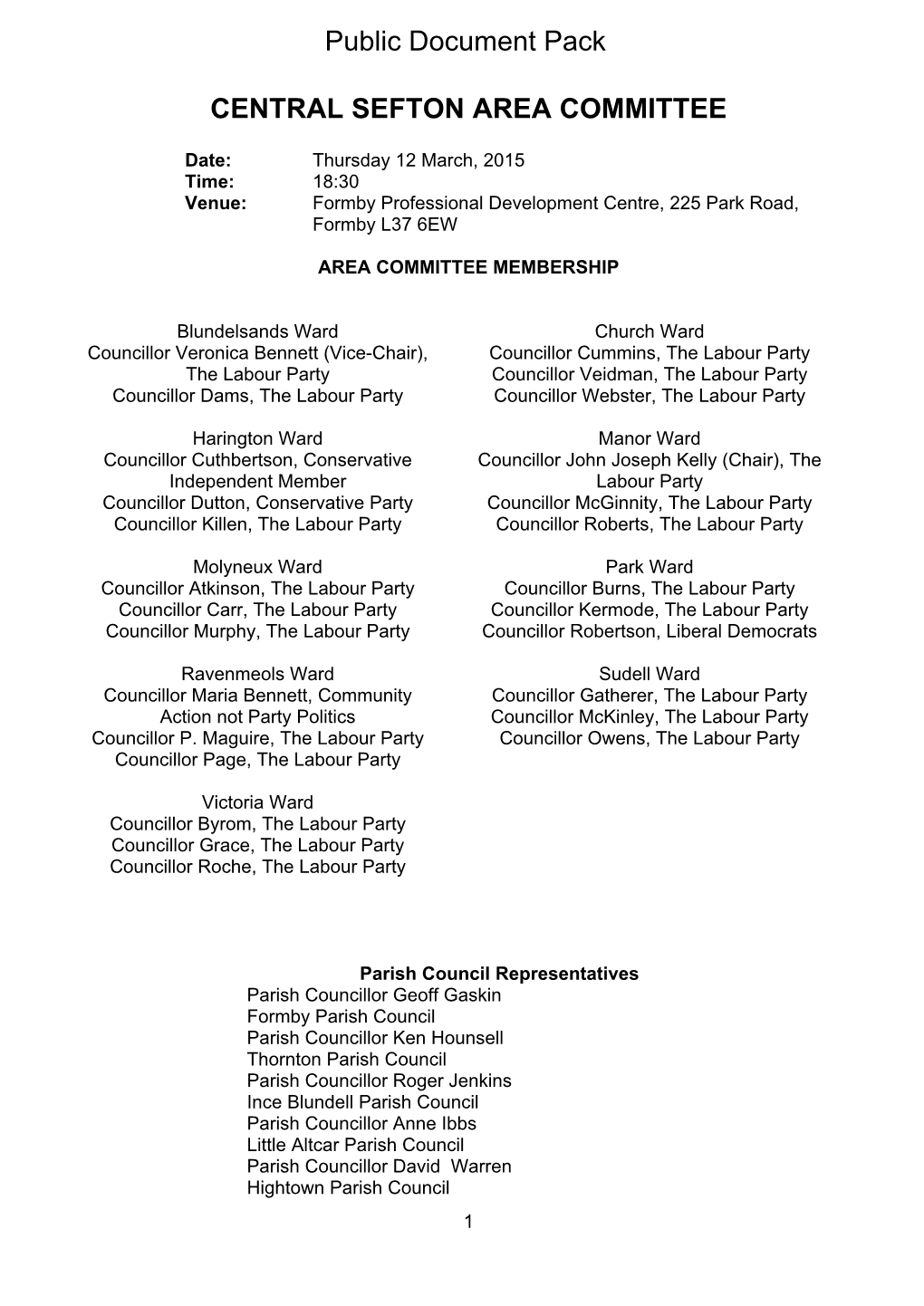 (Public Pack)Agenda Document for Central Sefton Area Committee, 12/03/2015 18:30