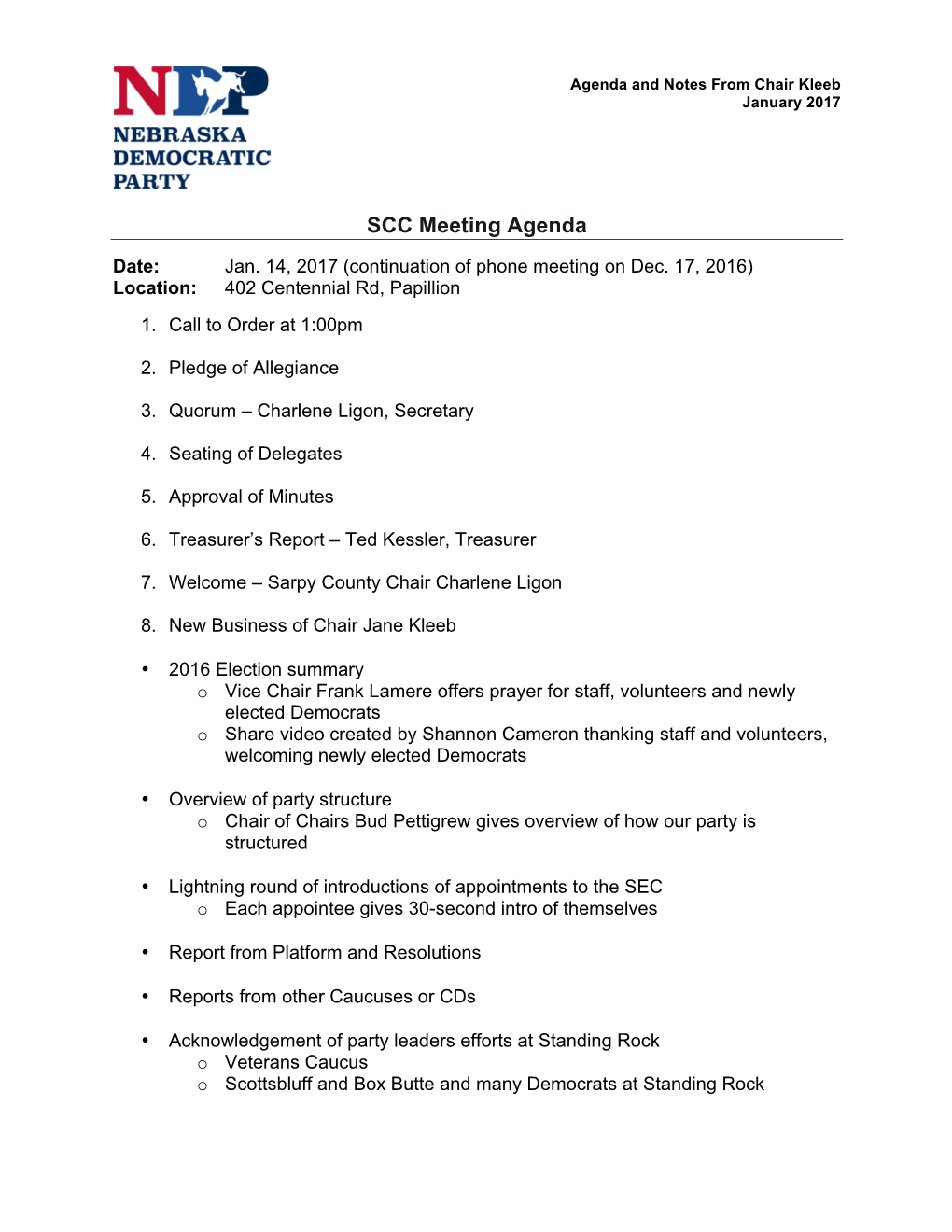 SCC Meeting Agenda