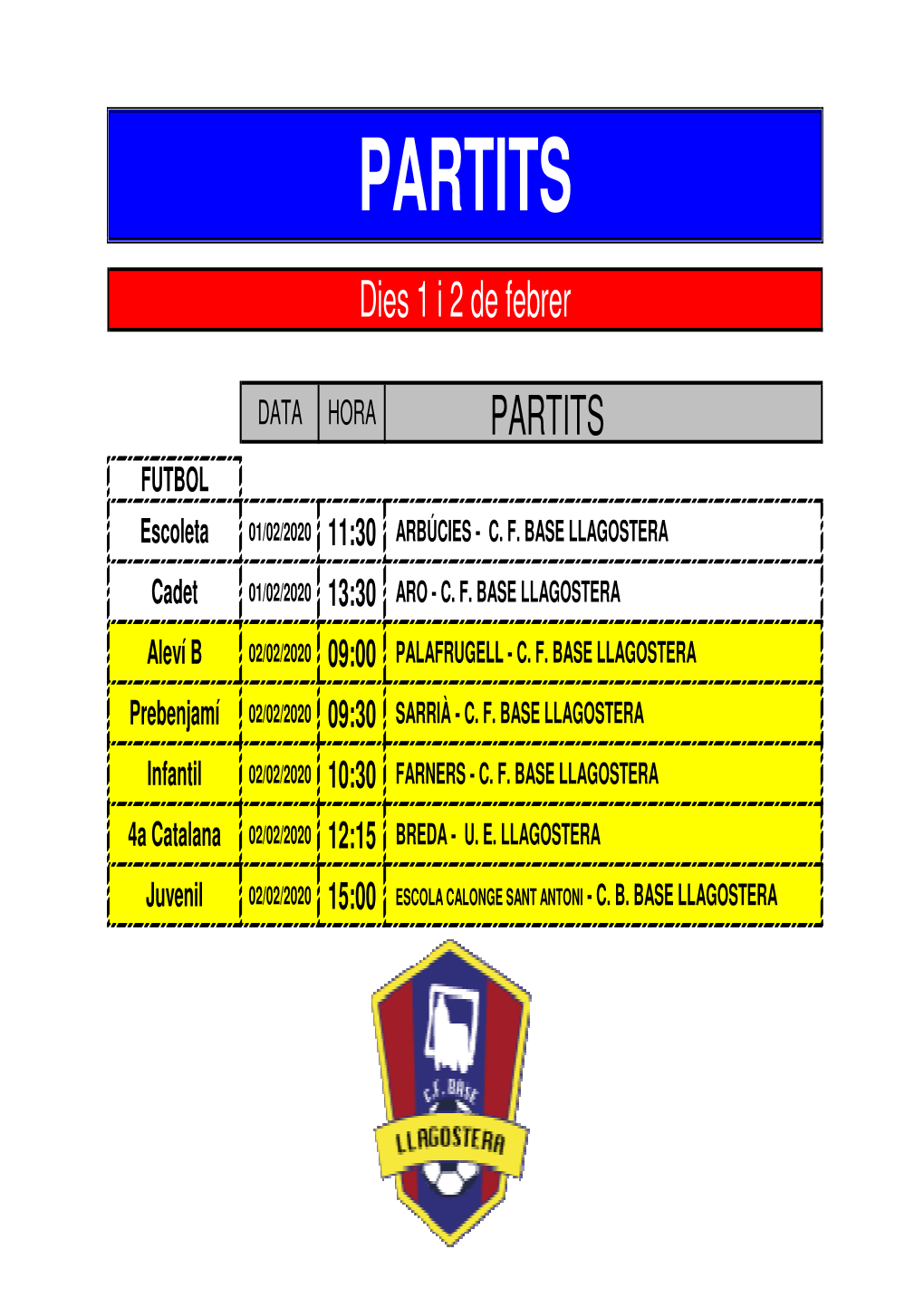 PARTITS Dies 1 I 2 De Febrer