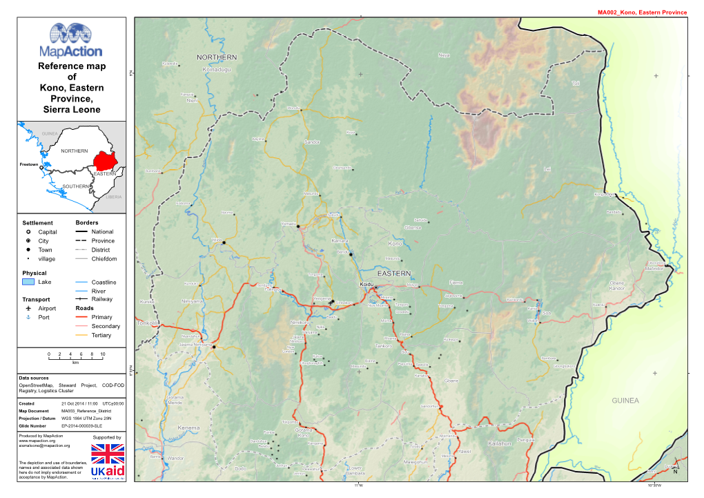 Reference Map of Kono, Eastern Province, Sierra Leone