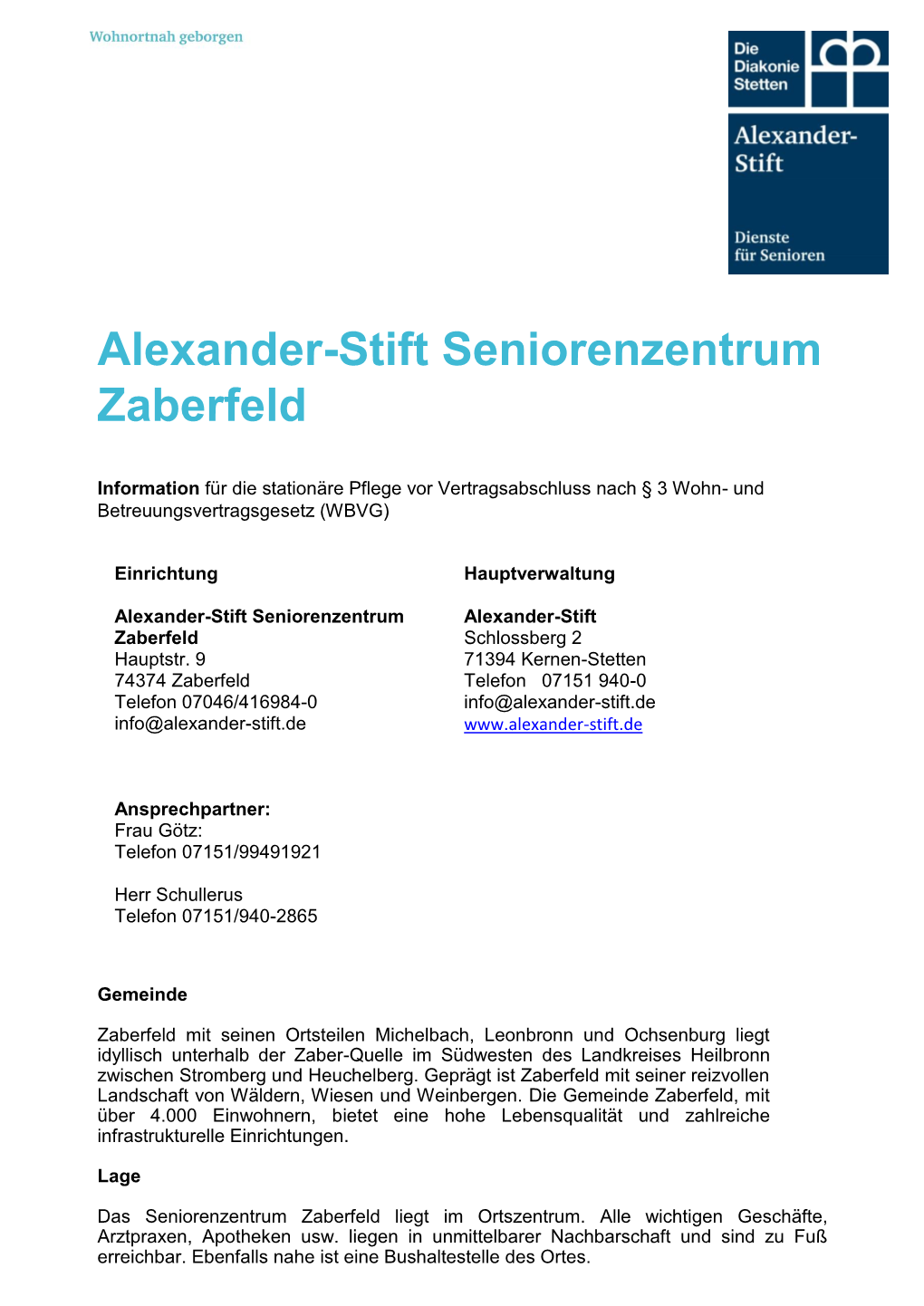 Alexander-Stift Seniorenzentrum Zaberfeld