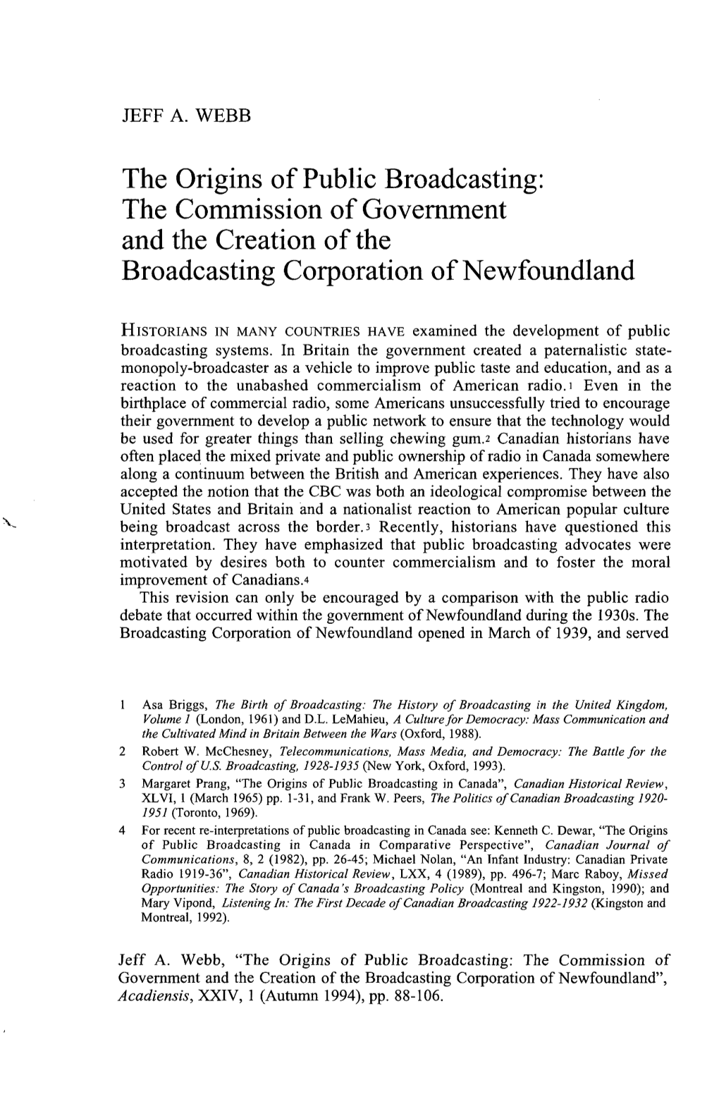 The Commission of Government and the Creation of the Broadcasting Corporation of Newfoundland