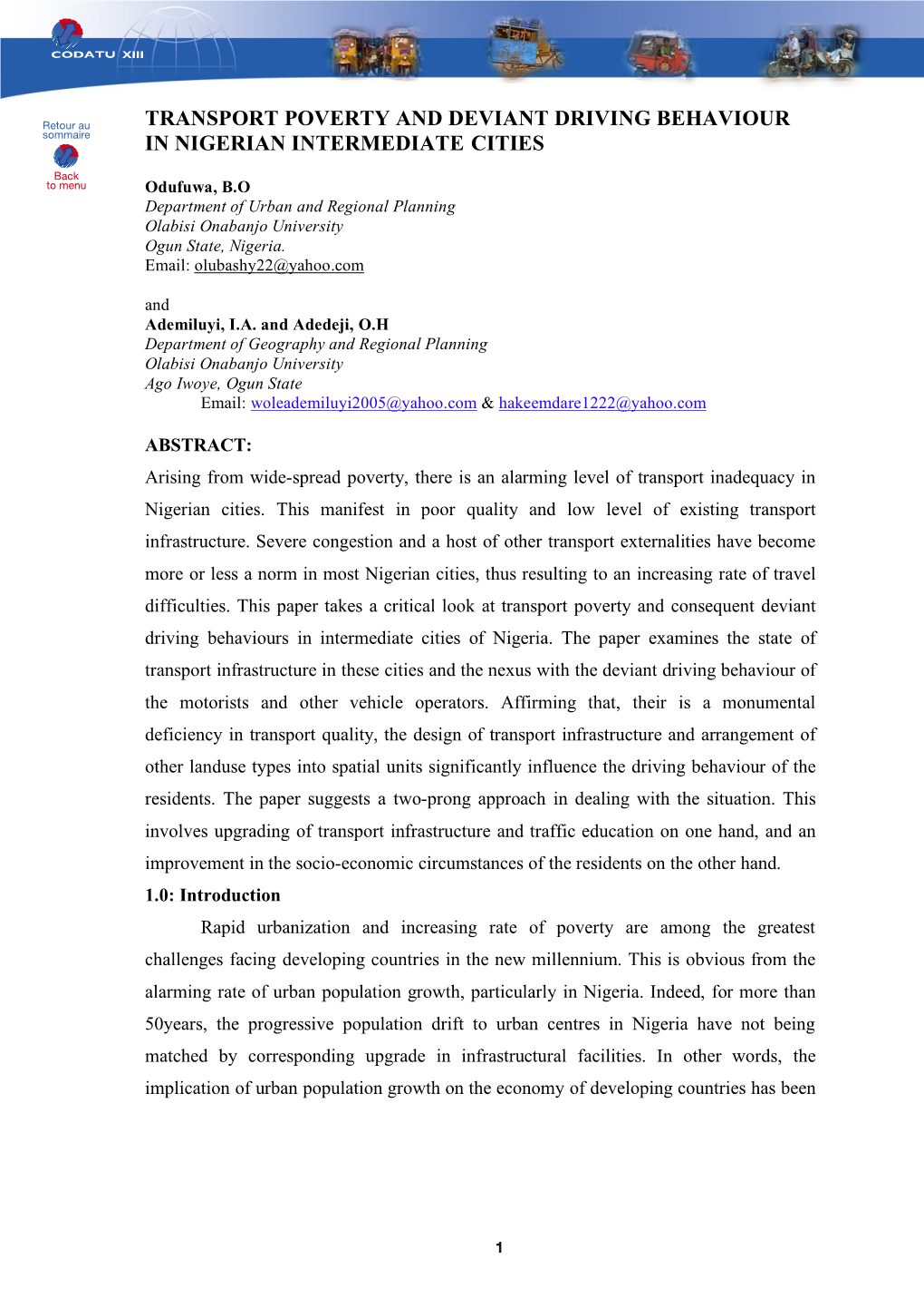 Transport Poverty and Deviant Driving Behaviour in Nigerian Intermediate Cities