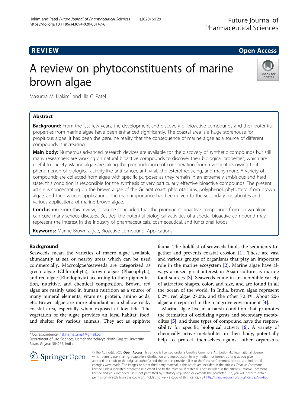 A Review on Phytoconstituents of Marine Brown Algae Masuma M