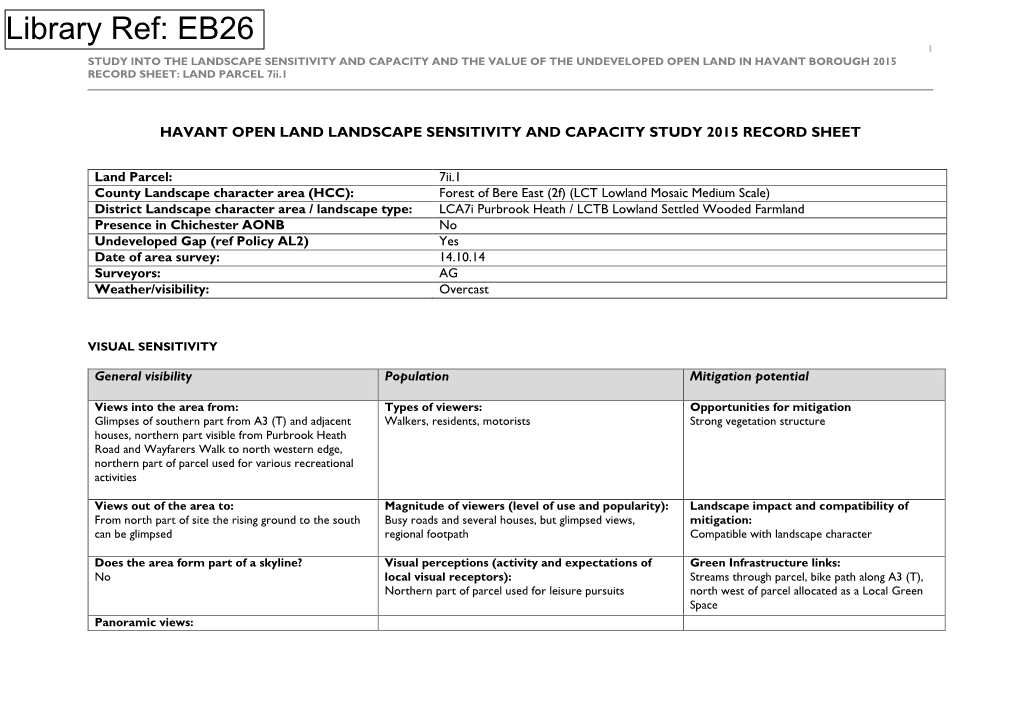 EB26 Landscape Capacity Study Record Sheet