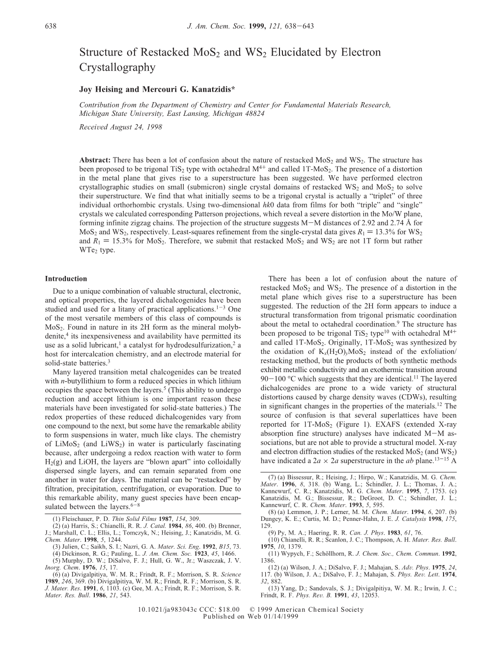 Structure of Restacked Mos2 and WS2 Elucidated by Electron Crystallography