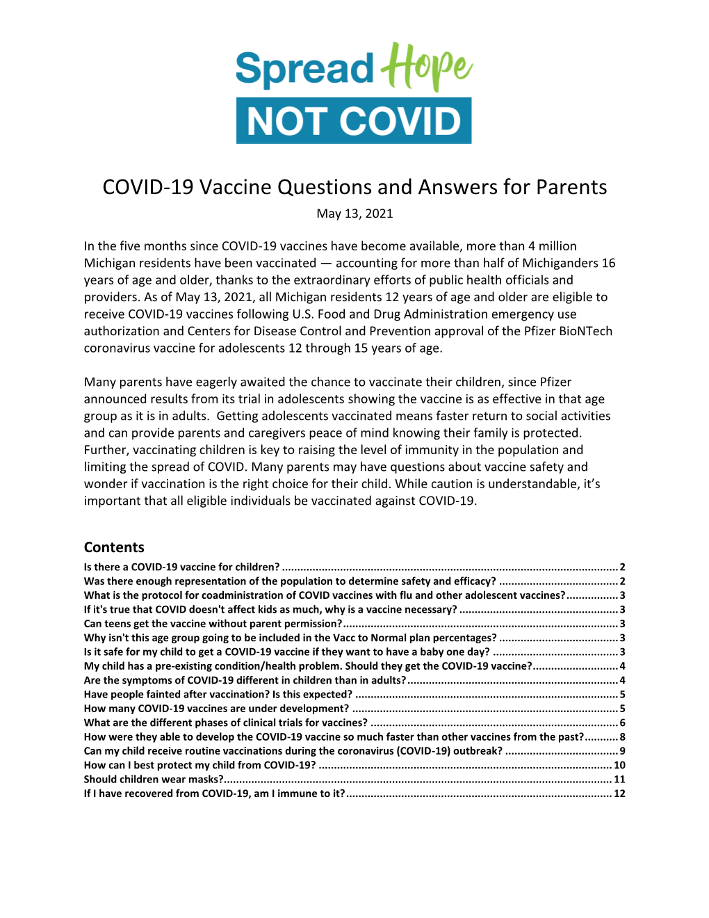 COVID-19 Vaccine Questions and Answers for Parents May 13, 2021