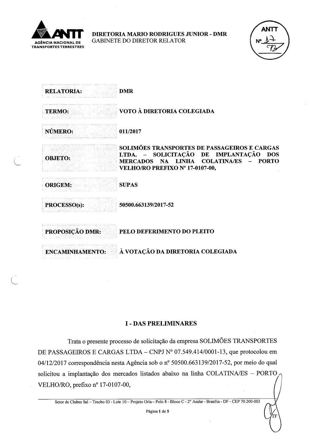 Trata O Presente Processo De Solicitacão Da Empresa SOLIMOES TRANSPORTES