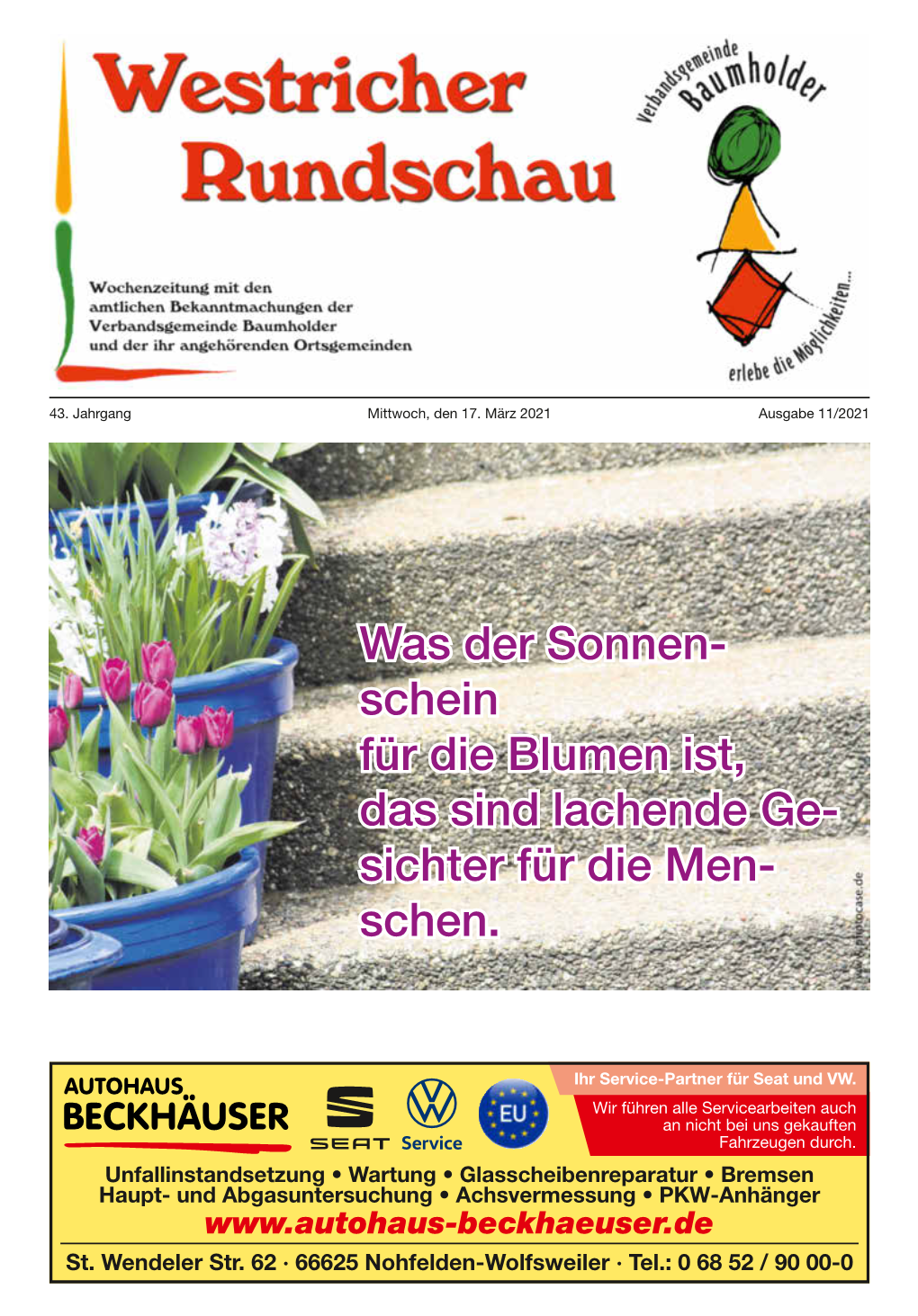 Verbandsgemeinde Baumholder Halte, Einzelbezug Über Den Verlag 55774 Baumholder, Am Weiherdamm 1 Reklamationen Tel