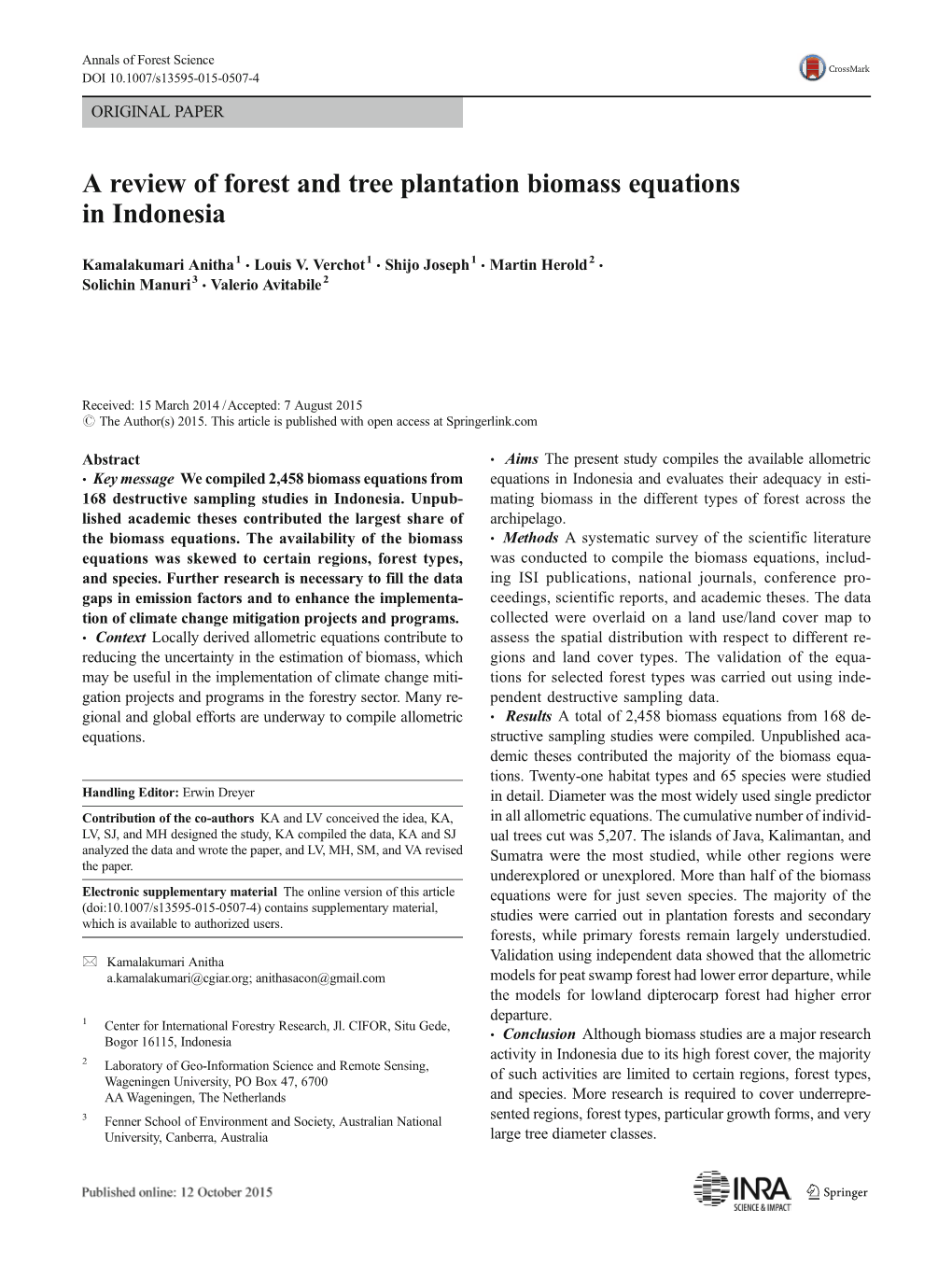A Review of Forest and Tree Plantation Biomass Equations in Indonesia