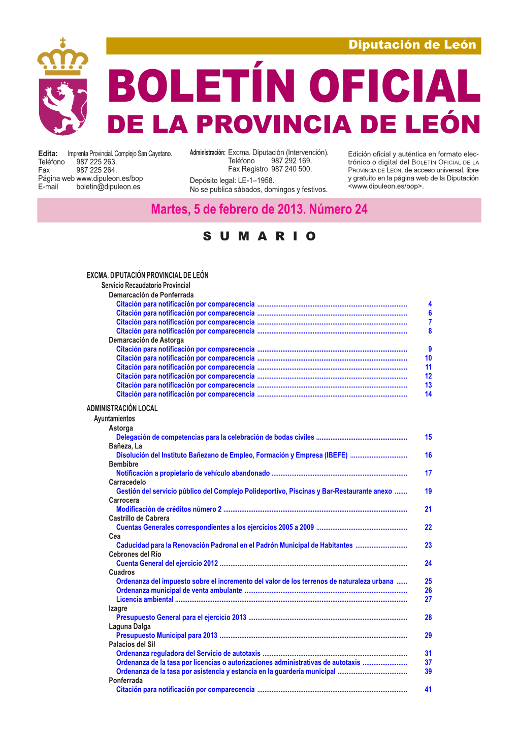 Boletín Oficial De La Provincia De León